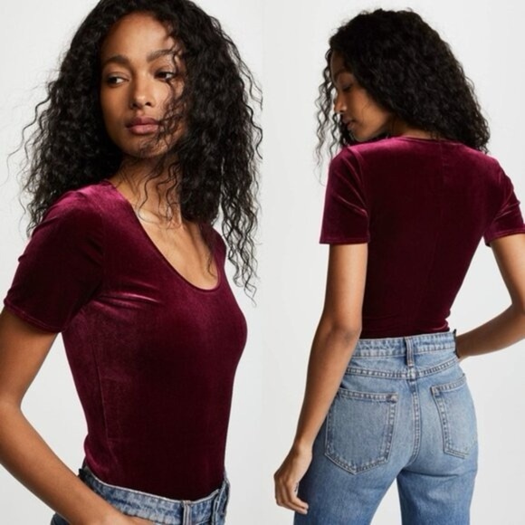 Commando Burgundy Velvet Tee Bodysuit Shapewear Size Medium - Picture 1 of 9